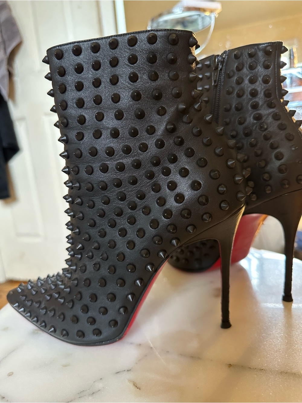 Christian Louboutin Black Studded Red-Sole Stiletto Ankle Boots